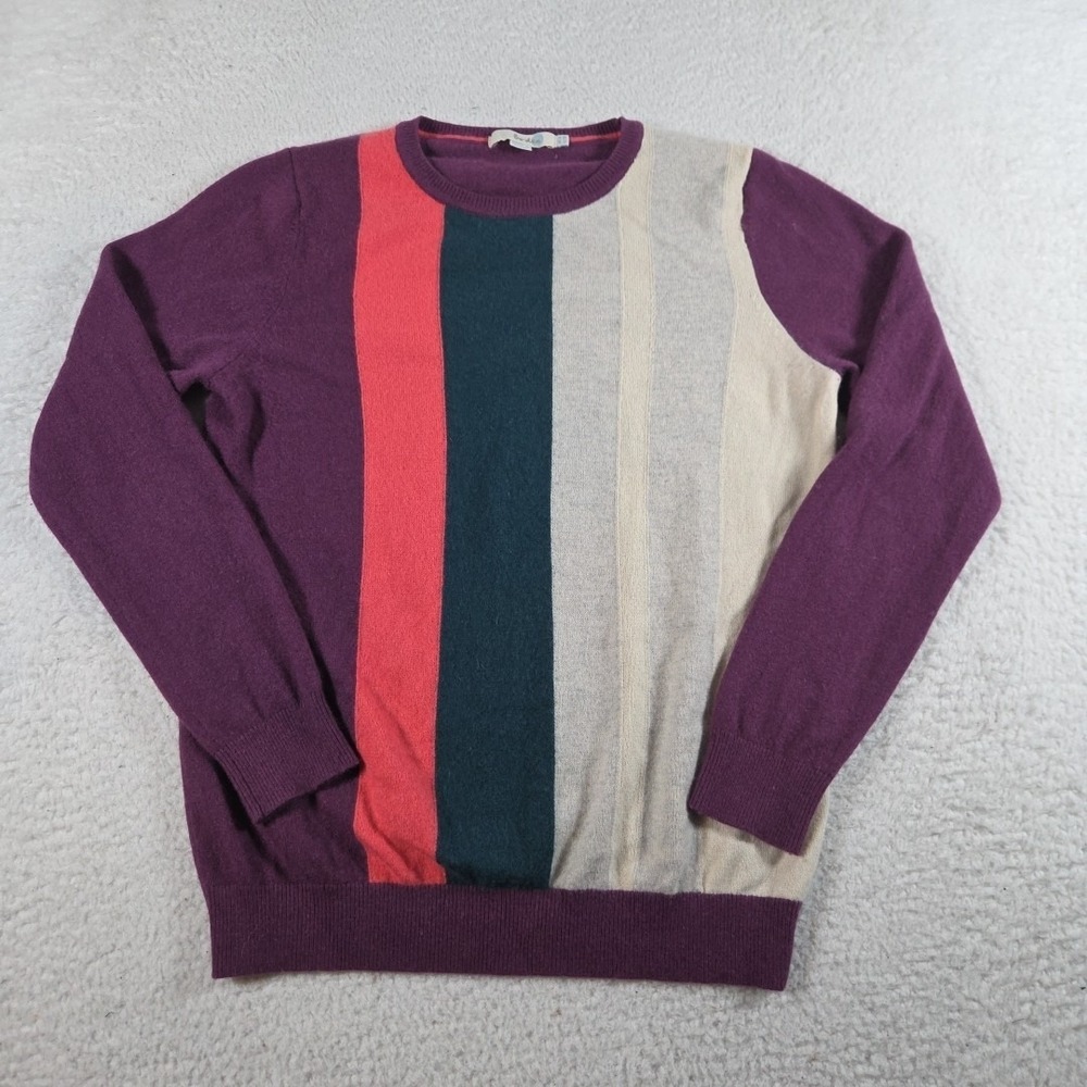 Boden‎ 100% Cashmere Sweater Womens Size 10 Colorblock Purple Pink Green
